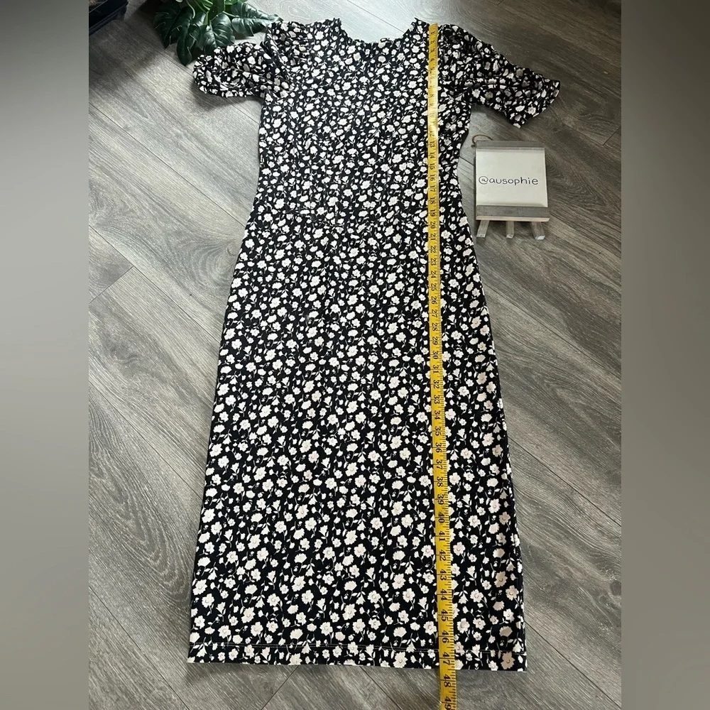 Free People Rosie Stretch Knit Floral Puff Sleeve Cutout Midi Dress. Size M